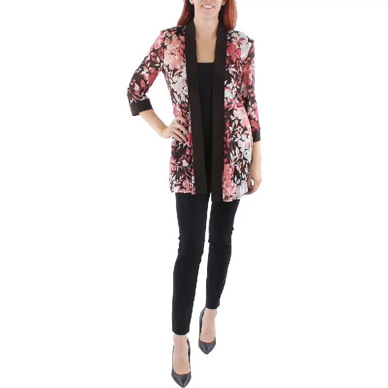 Classic Style R&M Richards Womens Floral Print Midi Open-Front Blazer
