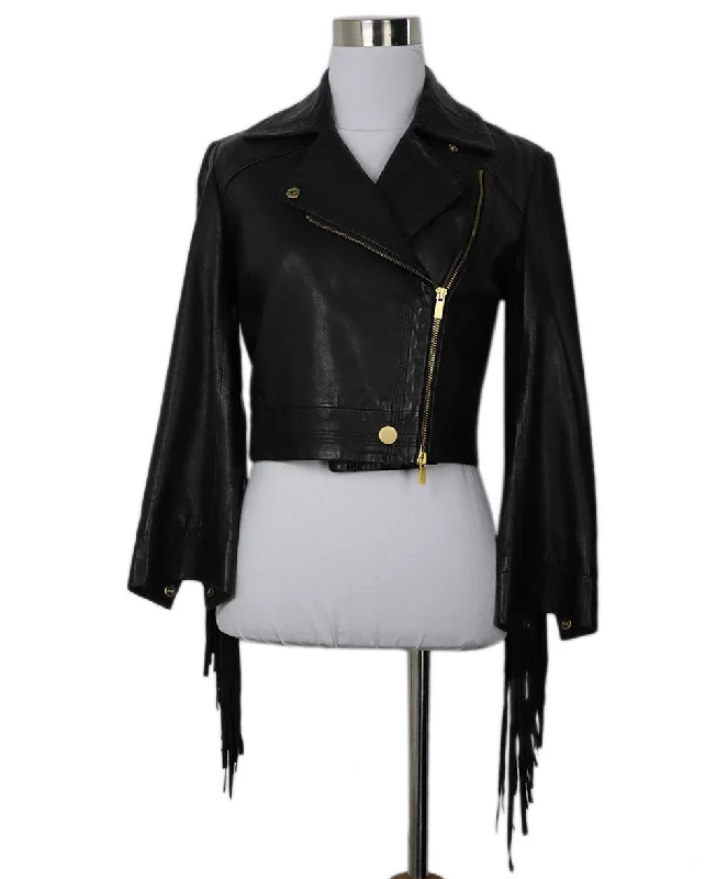 Comfortable Fashion DVF Cropped Black Leather Jacket sz 0