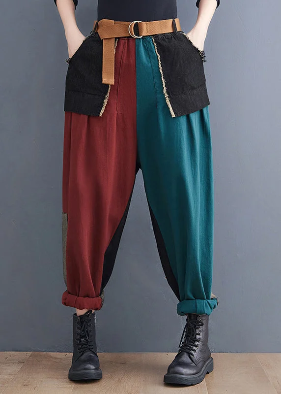 High Street Design Streetwear Colorblock Pockets Patchwork Cotton Denim Harm Pants Summer High Street Design Streetwear Colorblock Pockets Patchwork Cotton Denim Harm Pants Summer