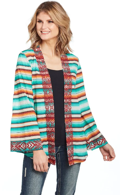 Editorial Design Cowgirl Up Womens Multi-Color Nylon Open Front Sweater