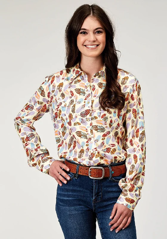 Fashion And Simplicity Roper Womens 1990 Feather Toss Multi-Color 100% Rayon L/S Shirt
