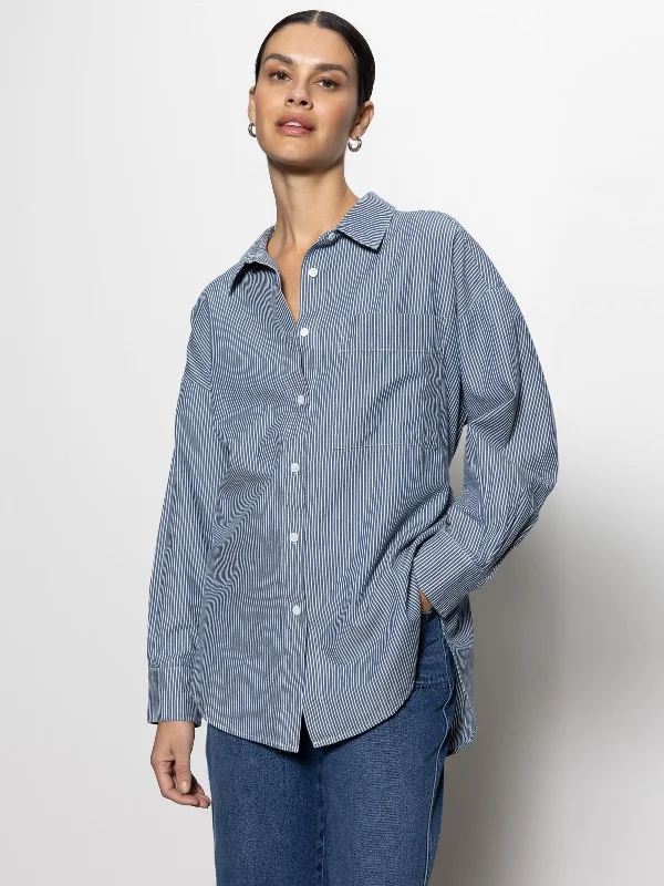 Trendy Items Boyfriend Tie Back Shirt Marina Stripe