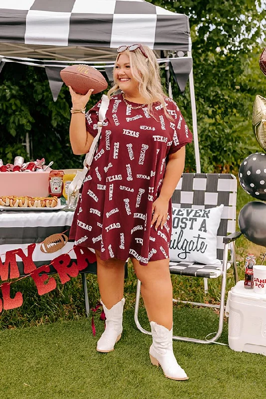 Sports Style School Spirit Sequin Embroidered Mini Dress in Texas Maroon Curves