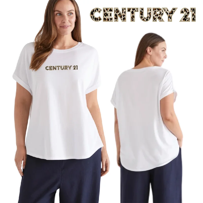 Personalized Series Roll Sleeve White Tee with Leopard Logo - C21 Collection