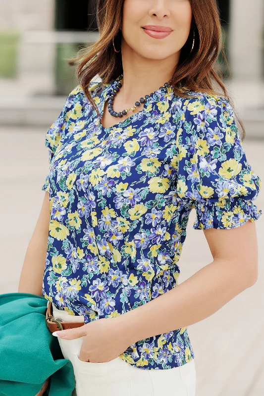 Fashionable And Fashionable Vibrant Daisies Ruched Puff Sleeve Blouse