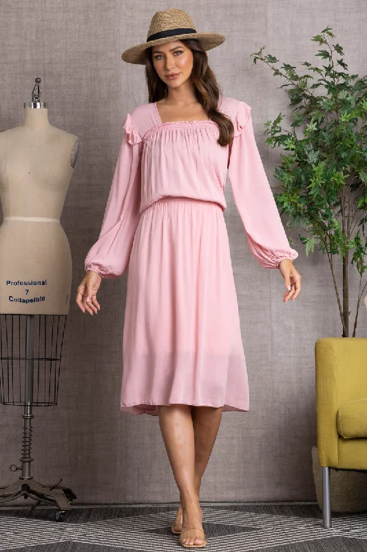 Artistic Temperament MAUVE SQUARE NECKLINE BISHOP SLEEVES MIDI DRESS-LD3824