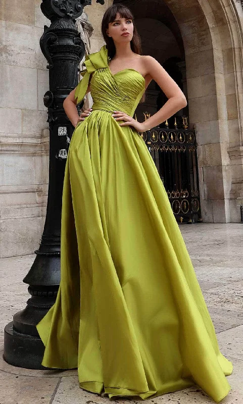 Comfortable Mind MNM Couture K4026 - Ruched Bodice Bow Accented Prom Gown