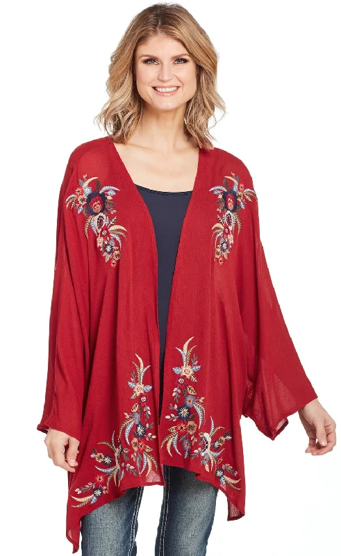 Body Design Cowgirl Up Womens Red Rayon Open Kimono Sweater