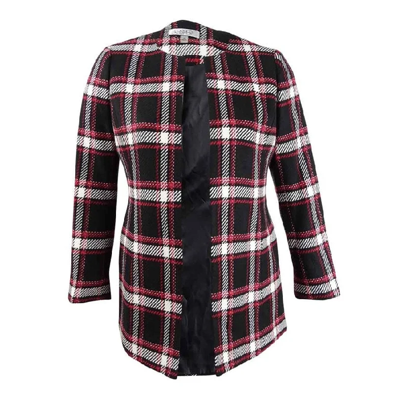 Urban Design Sense Kasper Women's Plaid Jewel-Neck Jacket (4, Fire Red Multi)