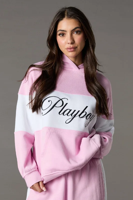 Fashion Wear Playboy Oversized Embroidered Colourblock Fleece Hoodie