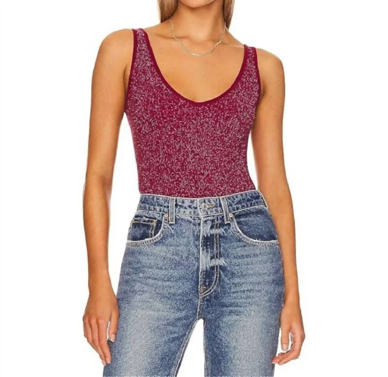 Simple Design Lurex Solid Rib Brami Top In Berry Wine Combo
