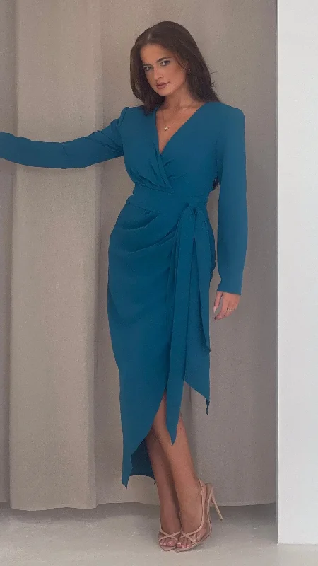 Advanced Design Harley Teal Wrap Maxi Dress
