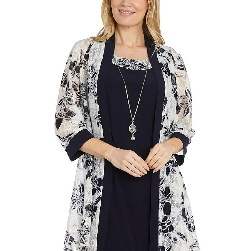 Fashionable Prints R&M Richards Womens Petites Lace Floral Duster Blazer