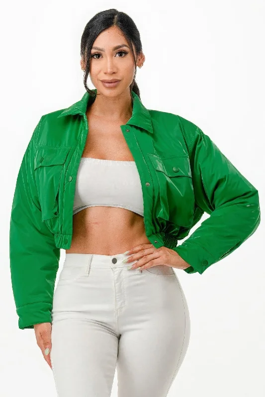 Goddess Style Shiny Puffer Bomber Jacket