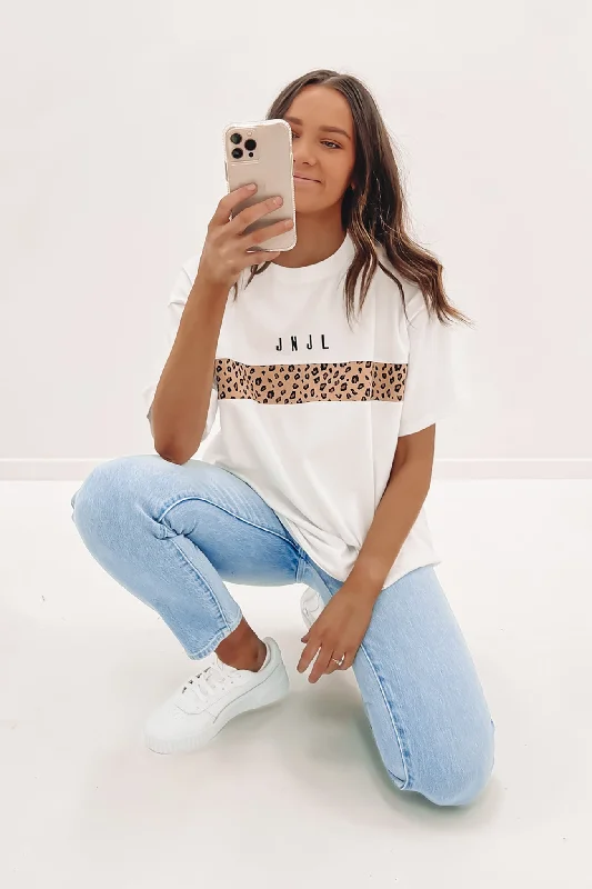 Simple Design JNJL Leopard Panel Tee White
