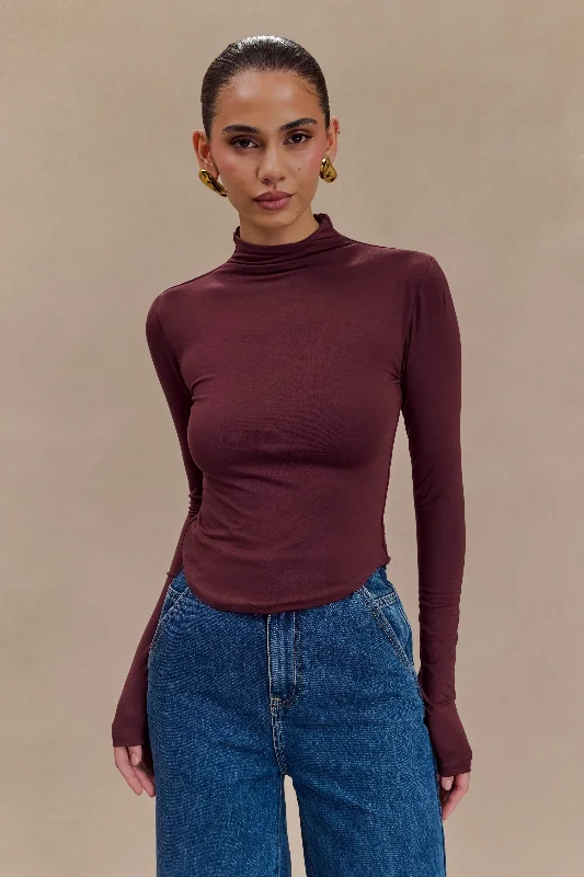 High-end Design Ember Modal Long Sleeve High Neck Top - Mahogany