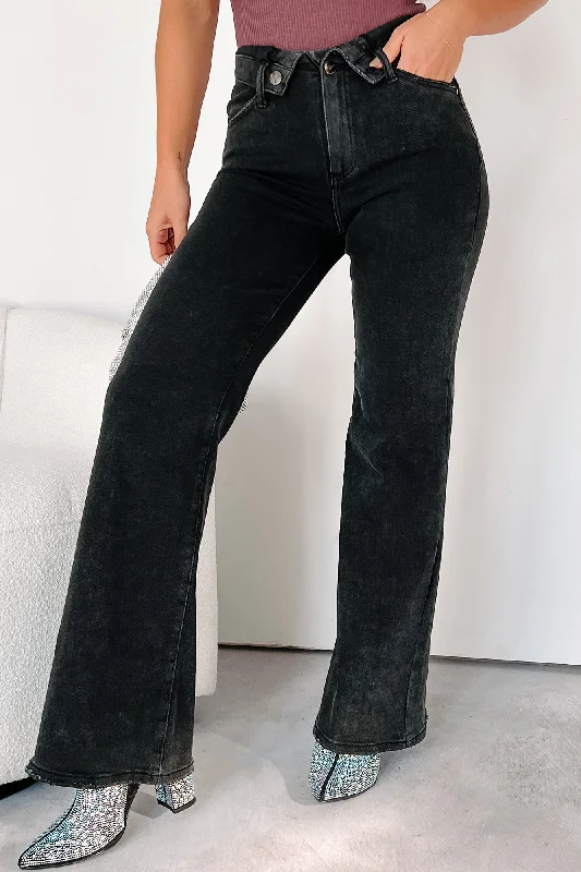 New Products Otto Mid-Rise Folded Waist Risen Wide Leg Jeans (Black)