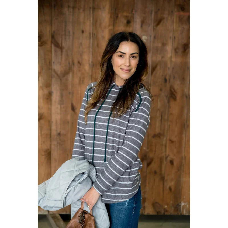 Sports Style Striped Teal Accent Hoodie
