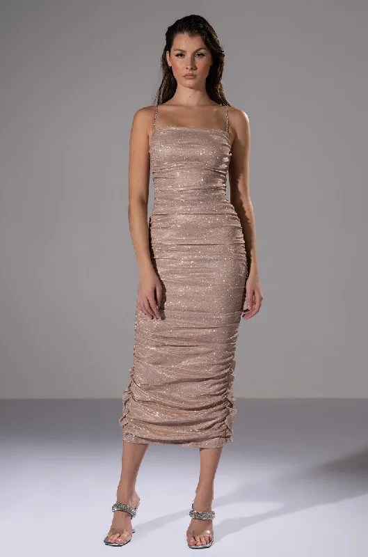 Romantic Temperament FALLING STAR SHIMMER RUCHED MIDI DRESS