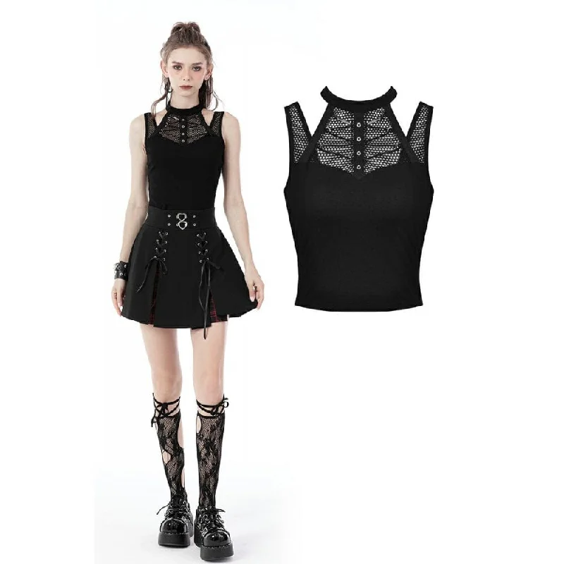 Classic Choice Women's Punk Halterneck Cutout Mesh Tank Top
