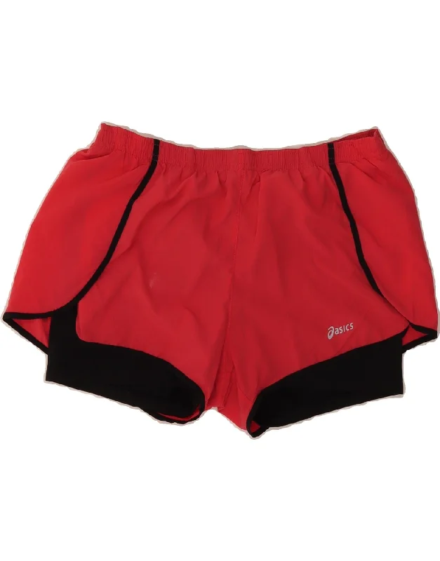 Retro Prints ASICS Womens Sport Shorts UK 14 Medium  Red Colourblock Polyester