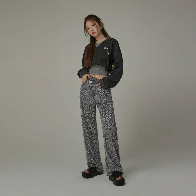Fresh Wear Printed Wide Denim Jeans