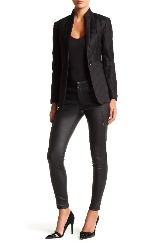 Urban Style Stitched Real Lamb Leather Leggings In Black