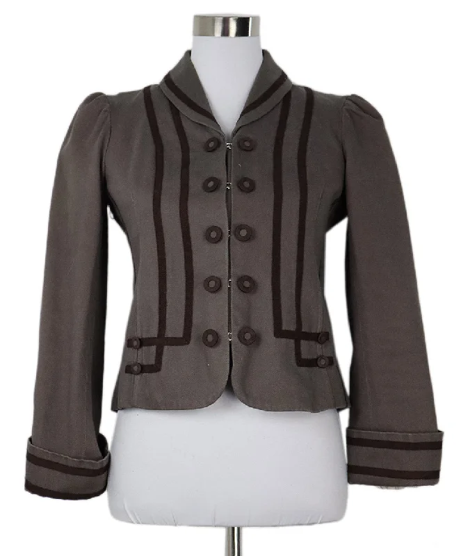 Fresh And Elegant Marc Jacobs Olive & Brown Trim Blazer sz 8