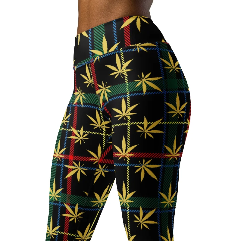High-quality Design Gold Cannabis Leaf Plaid Yoga Leggings