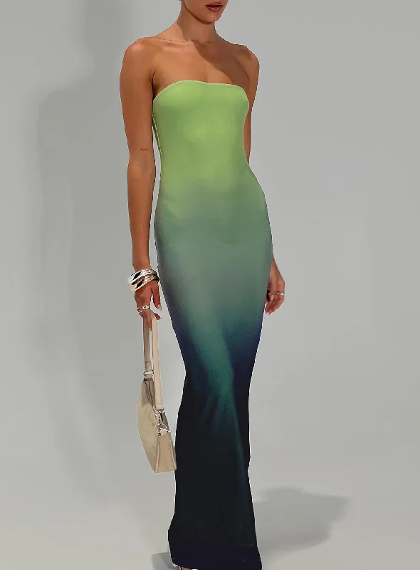 Luxury Customization Stolen Love Strapless Maxi Dress Blue / Green Ombre Tall