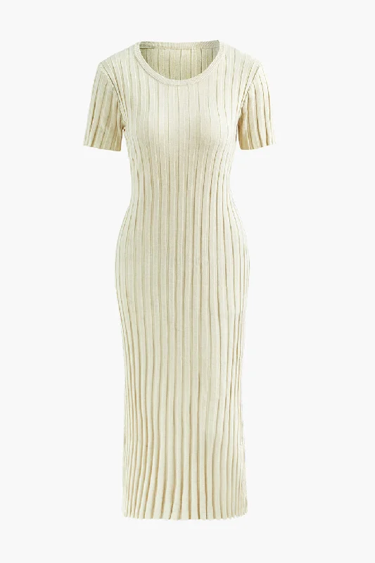 High Street Series A&A Elia Pleated Ribbed Knitted Maxi Dress