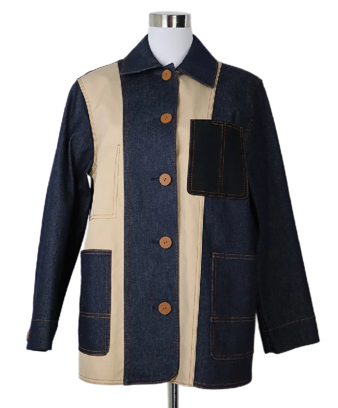Fashionable In The Times Lafayette Denim & Cotton Stitched Jacket sz 6