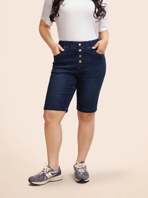 Youthful Style High Stretch Elastic Waist Split Side Jeans