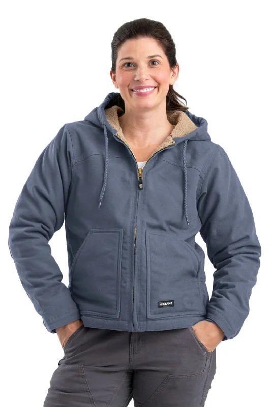 Comfortable Mind Berne Steel Blue 100% Cotton Womens Softstone Hooded Coat Sherpa
