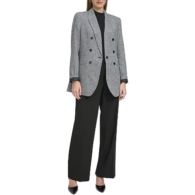 British Style DKNY Womens Linen Blend Check One-Button Blazer