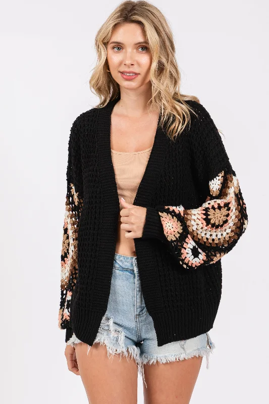 Refreshing Design Black Sleeve Crochet Cardigan