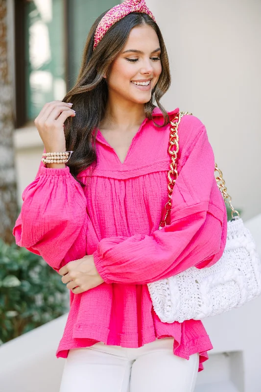 Fashion Concept Love Life Fuchsia Pink Babydoll Top