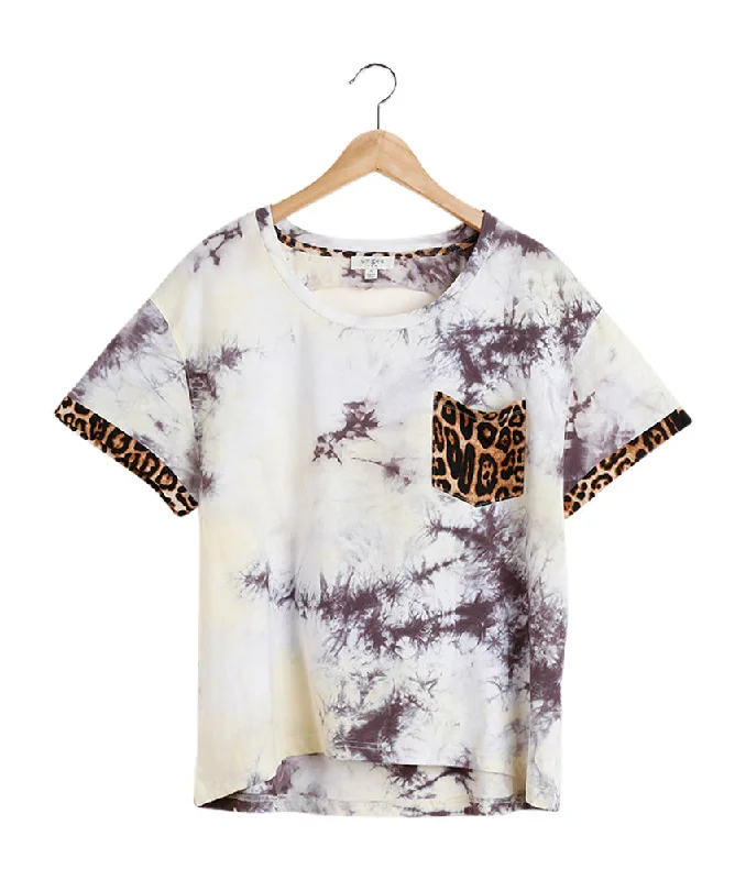 Luxury Classic Tie Dye & Leopard Top, Cream