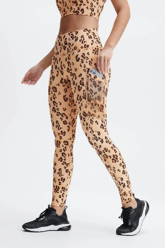 Minimal Classic Leopard Leggings W/pockets In Yellow