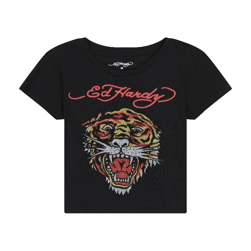 Artistic Temperament Tiger Head Rhinestone Baby Tee
