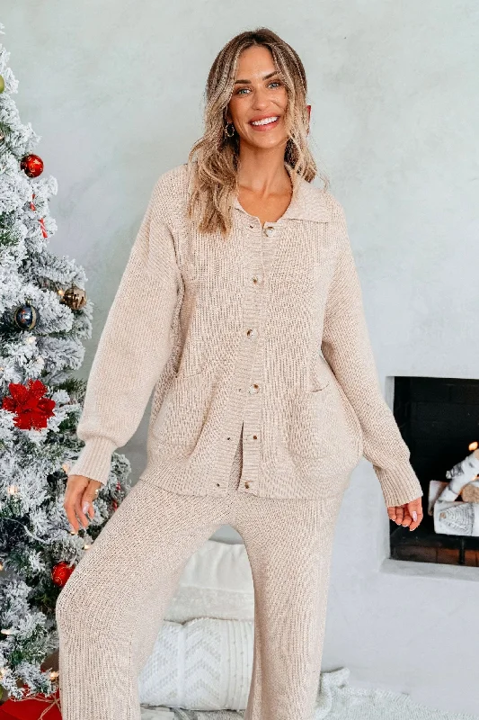 Exquisite Design Tan Ribbed Button Down Cardigan - FINAL SALE