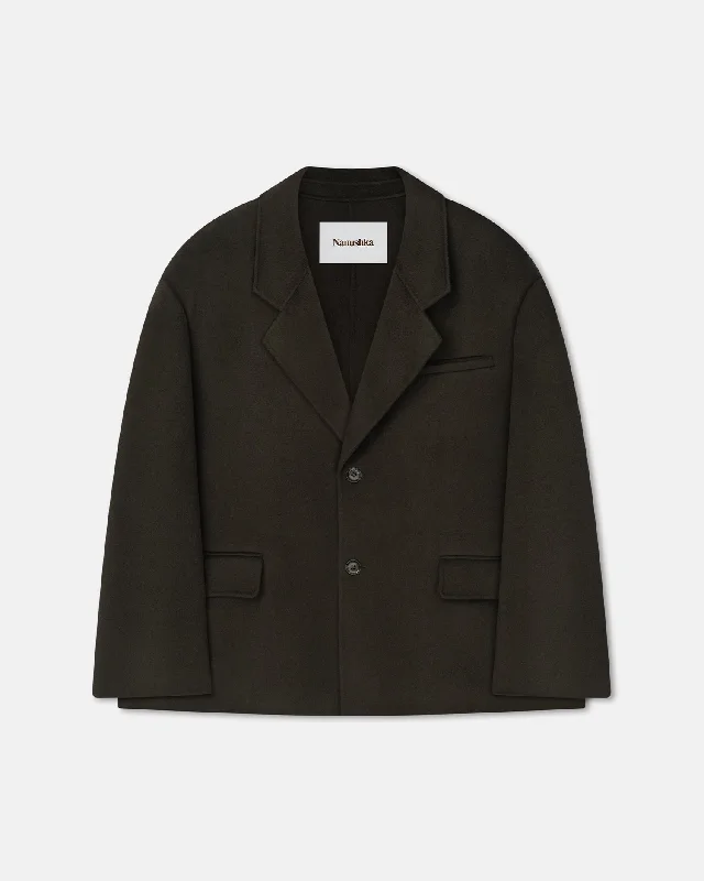 Classic Design Sea - Double Wool And Silk Blend Blazer - Anthracite