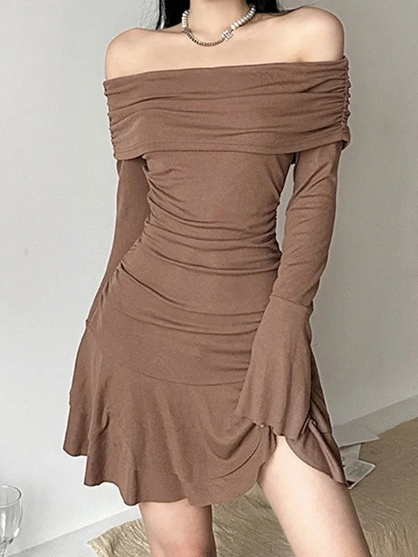 Sports Series Ruffle Off Shoulder Ribbed Mini Dress