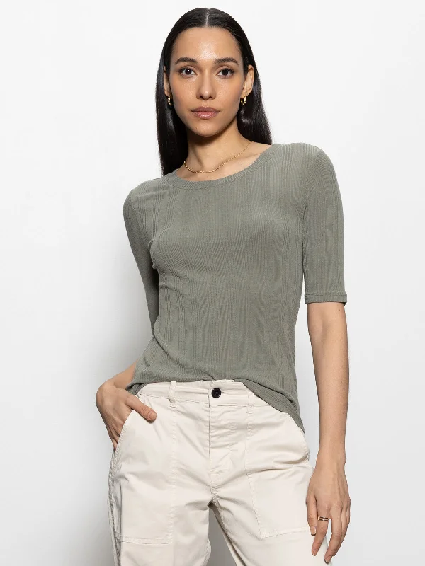 Fashionable Prints Half Sleeve Femme Crew Tee Dark Spruce