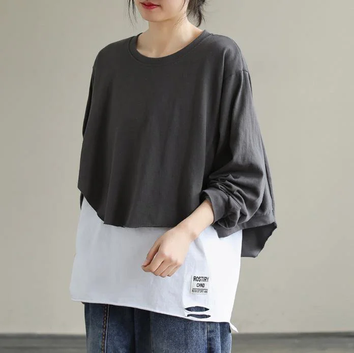 Cool Style Diy White cotton Tunic Top Patchwork tunic Ripped Hem  tops
