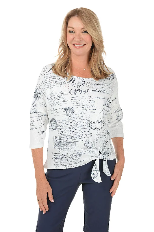 Fashion Pioneer Petite Paris Postage Eyelet Tie-Front Top
