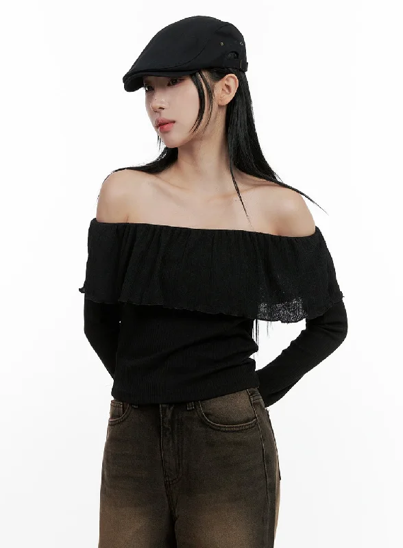 Energy Wear Ruffle Charm Off Shoulder Crop Top CN408