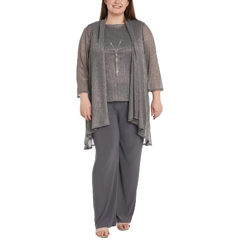 End Of The Year R&M Richards Womens Plus Metallic  Duster Blazer