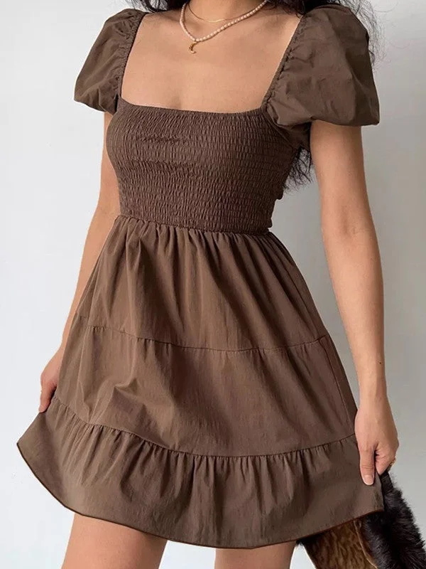 Fashionable And Fashionable Puff Sleeve Smocked Mini Dress