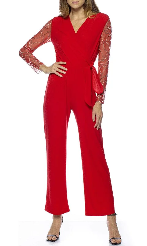 Advanced Design Marina 268040 - Embellished Long Sleeve V-Neck Jumpsuit